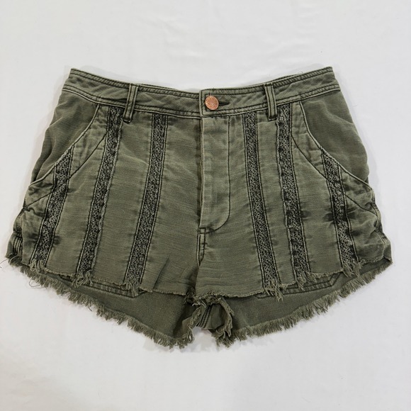 Free People Pants - Free People Crochet Panel Cut Off Shorts Womens Size 6 Olive Green | Boho Core